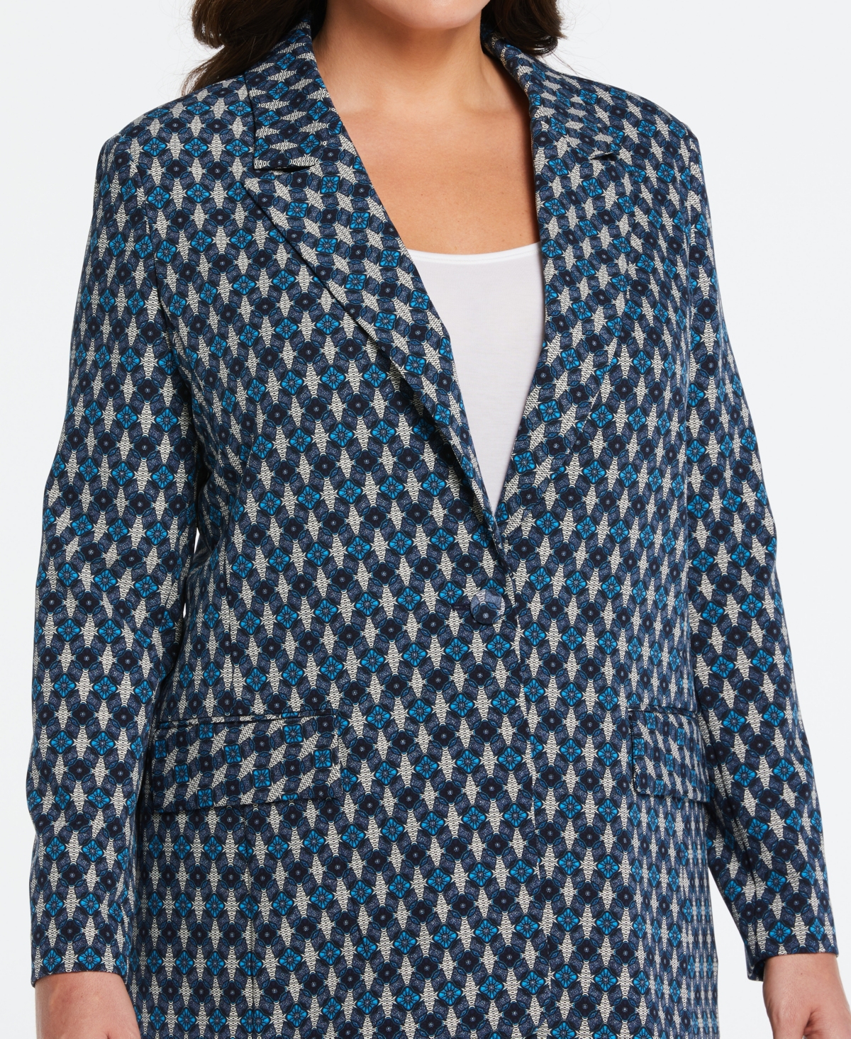 Ella Rafaella Plus Size Lined Medallion Print Single Breasted Blazer