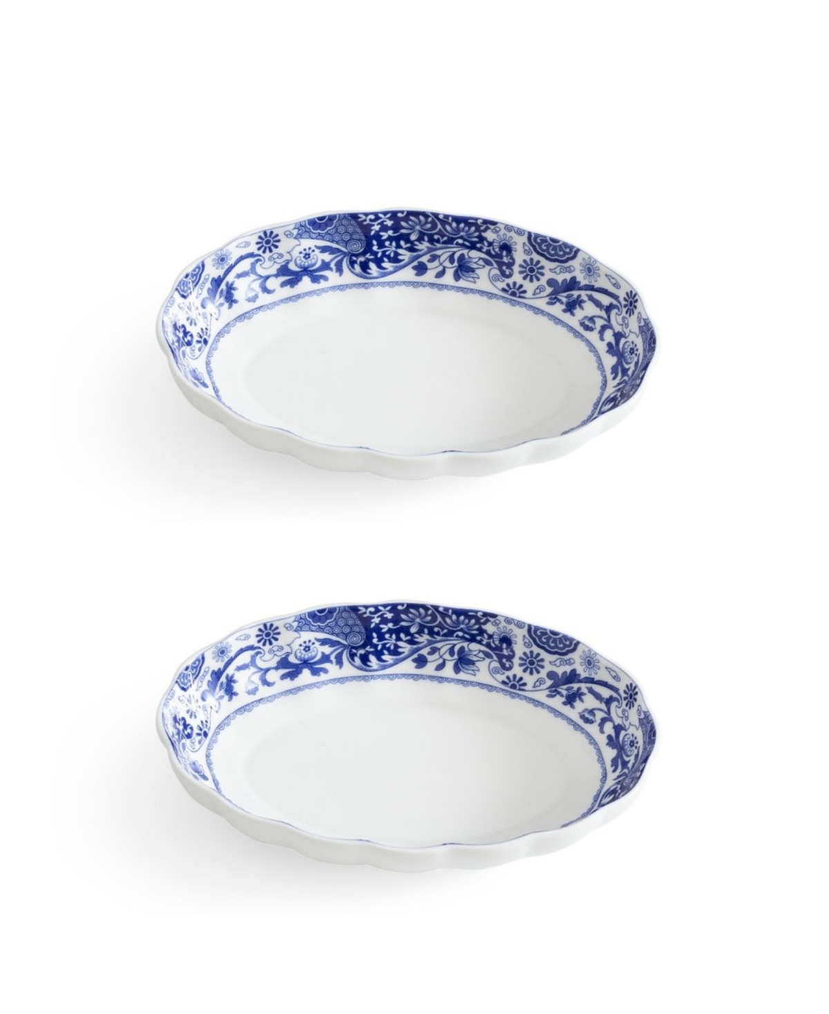 Spode Blue Italian Brocato Oval Fluted Dish Set Of 2 In Blue
