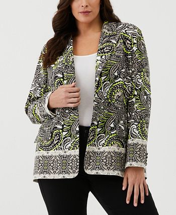 ELLA Rafaella Plus Size Unlined Paisley Print Single Breasted Blazer