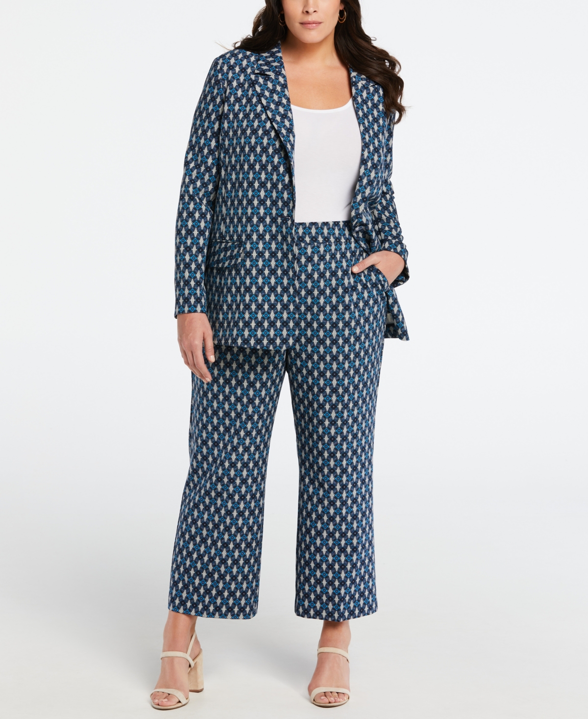 Shop Ella Rafaella Plus Size Medallion Print Cropped Culotte Pant In Malibu Blue