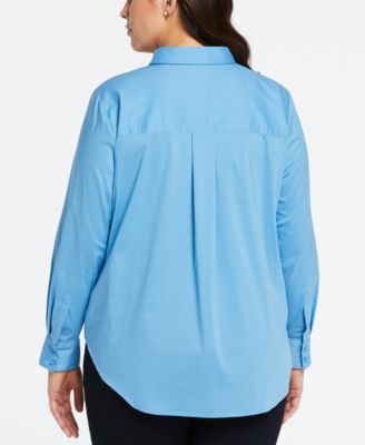 Plus Size Ruched Sleeve Embellished Collar Blouse