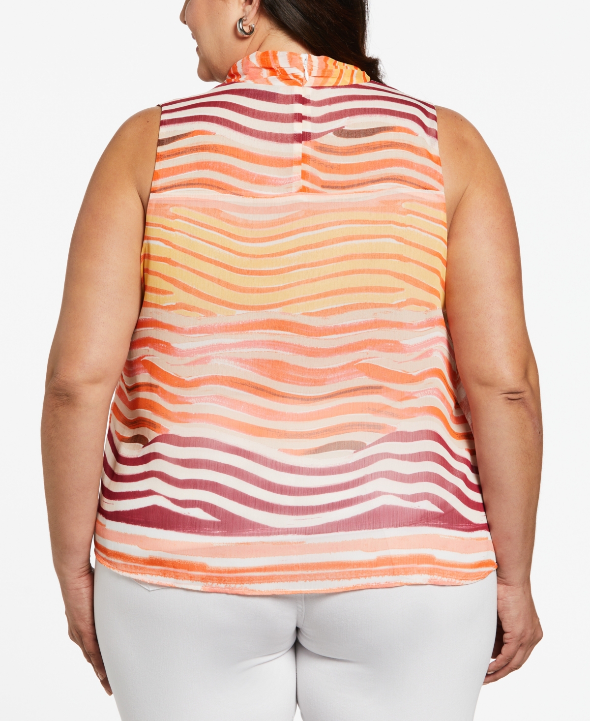 Shop Ella Rafaella Plus Size Eco Fabric Twisted Drape Neck Sleeveless Blouse In Flame