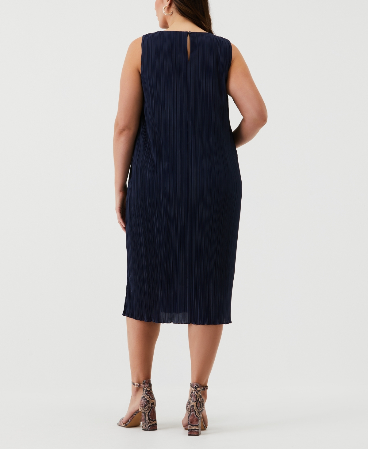 Shop Ella Rafaella Plus Size Partially Lined Plisse Sleeveless Midi Dress In Peacoat