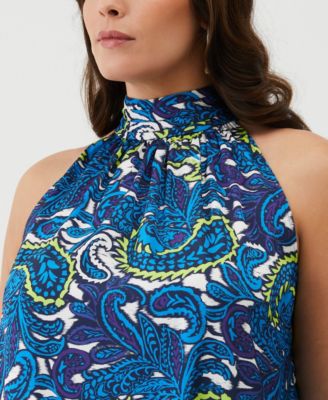 Plus Size Paisley Print Sleeveless Halter Top