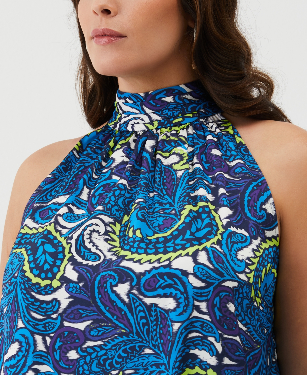 Shop Ella Rafaella Plus Size Paisley Print Sleeveless Halter Top In Malibu Blue