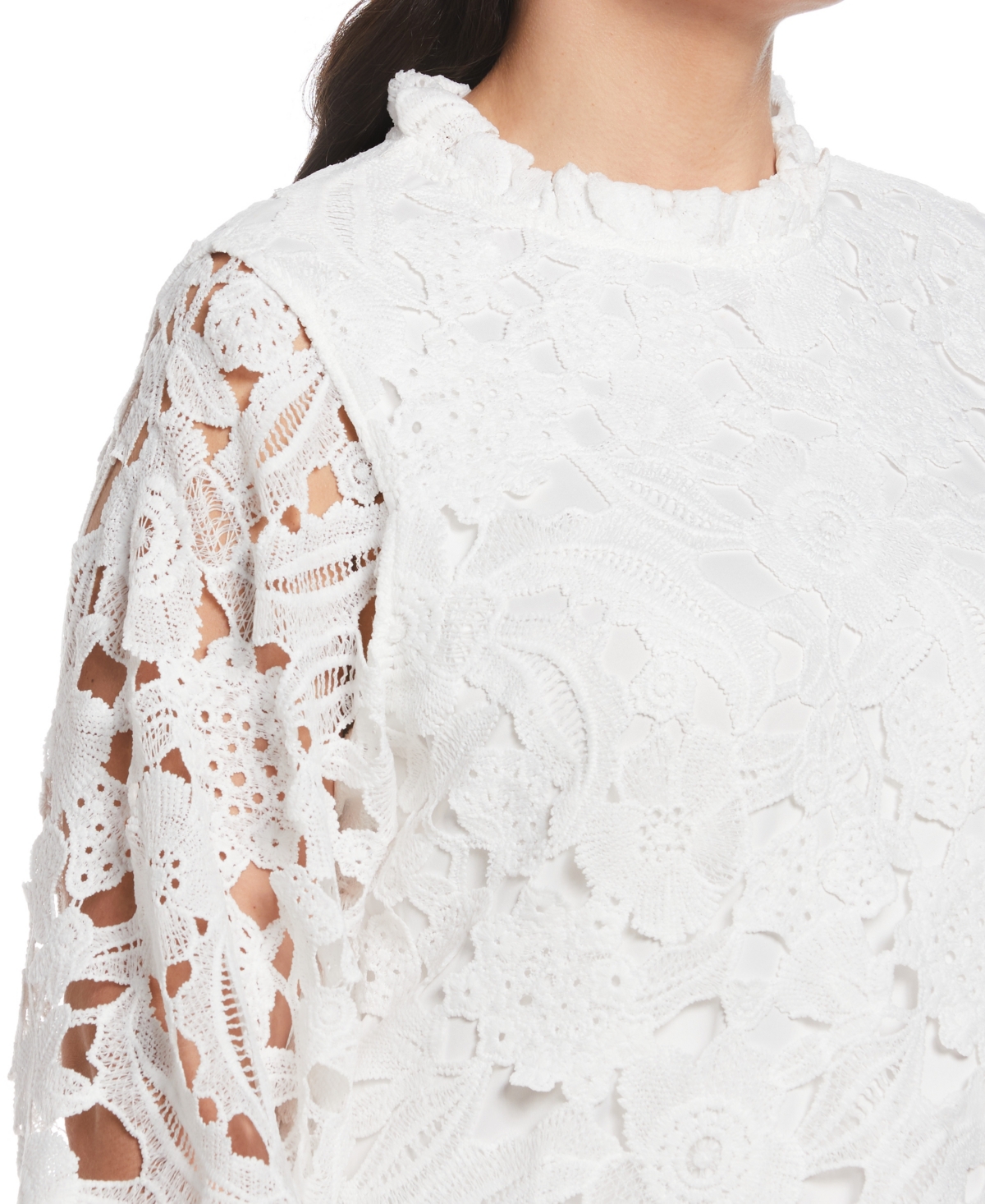 Shop Ella Rafaella Plus Size Lace Mock Neck 3/4 Sleeve Top In White