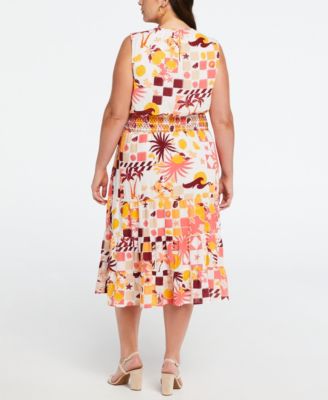 Plus Size Cotton Tiered Midi Dress