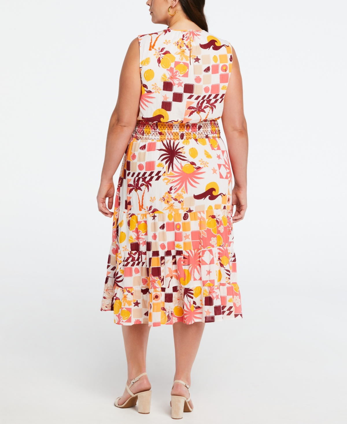 Shop Ella Rafaella Plus Size Cotton Tiered Midi Dress In Sun Kissed Coral