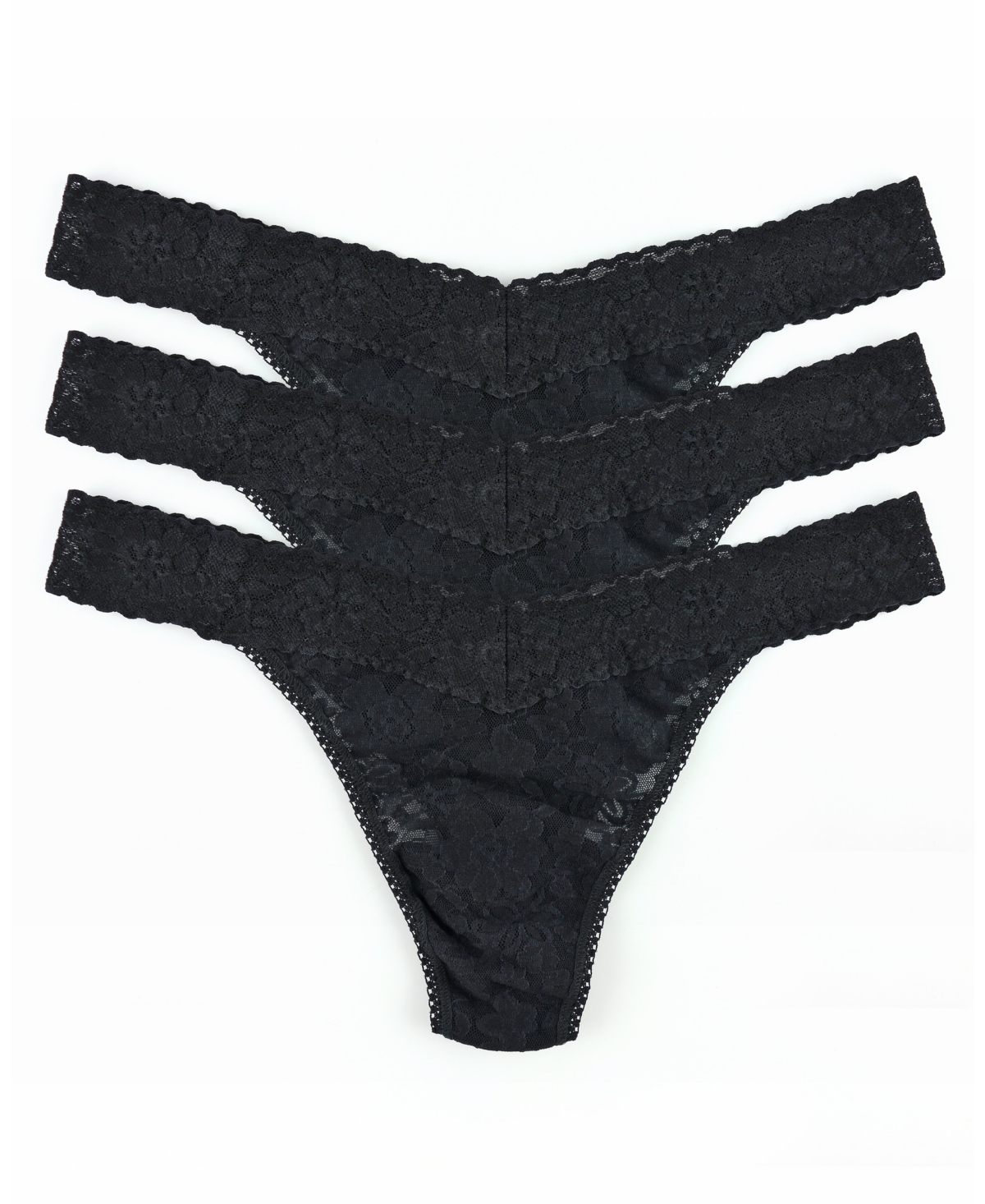 Hanky Panky Women's Daily Lace Orignal Rise 3 Pack Thong Underwear In Black