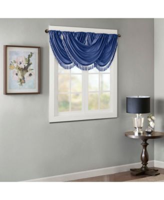 Elena Faux Silk Waterfall Embellished Valance Window Valance for Bedroom and kitchen, Lining and Rob Pocket/Back Tab valances for windows for Living Room, Width 46 length 38 inches, White curtain with valance