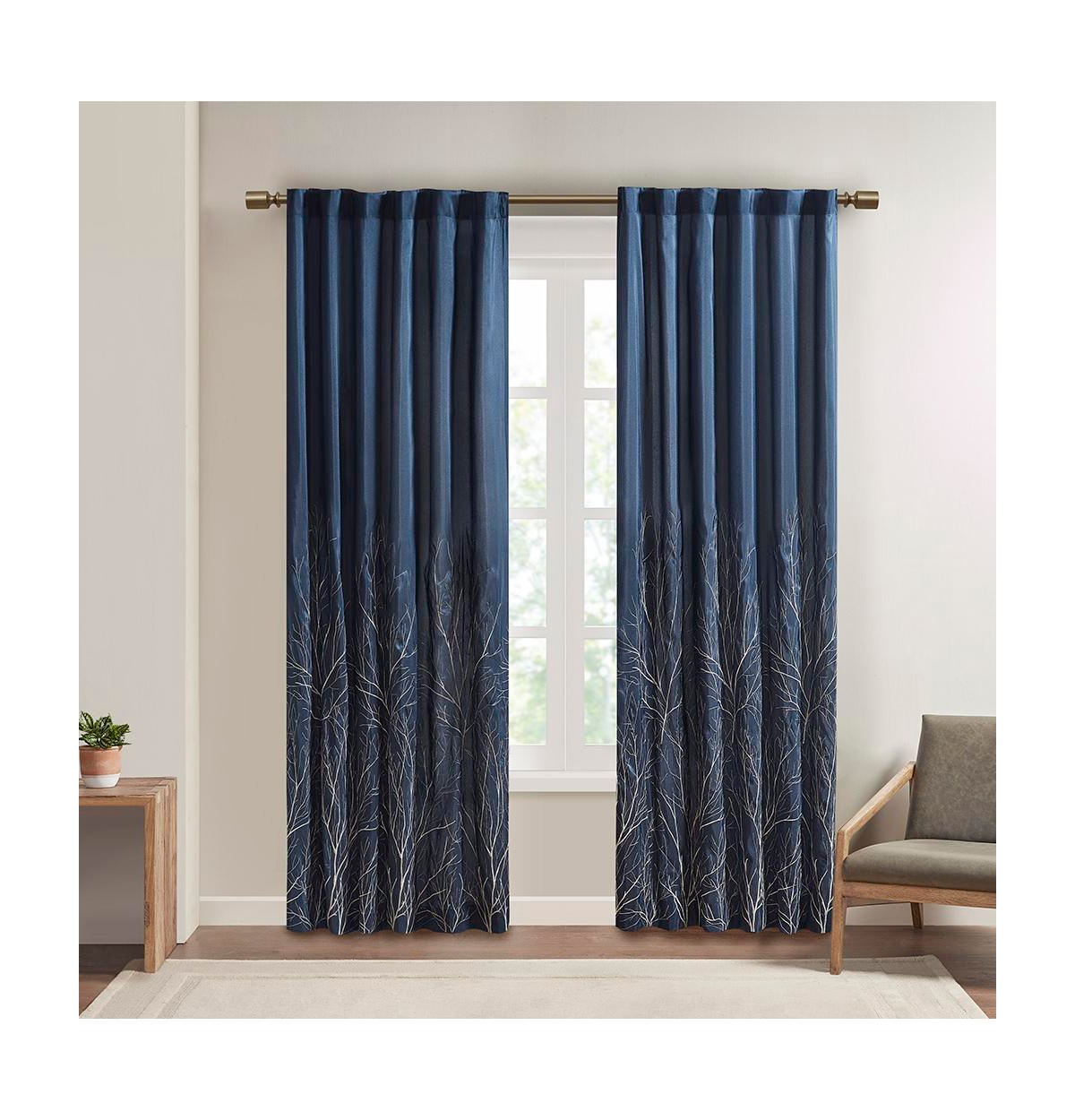 Andora Botanical Embroidered Curtain Panel, 50"W x 84"L - Navy