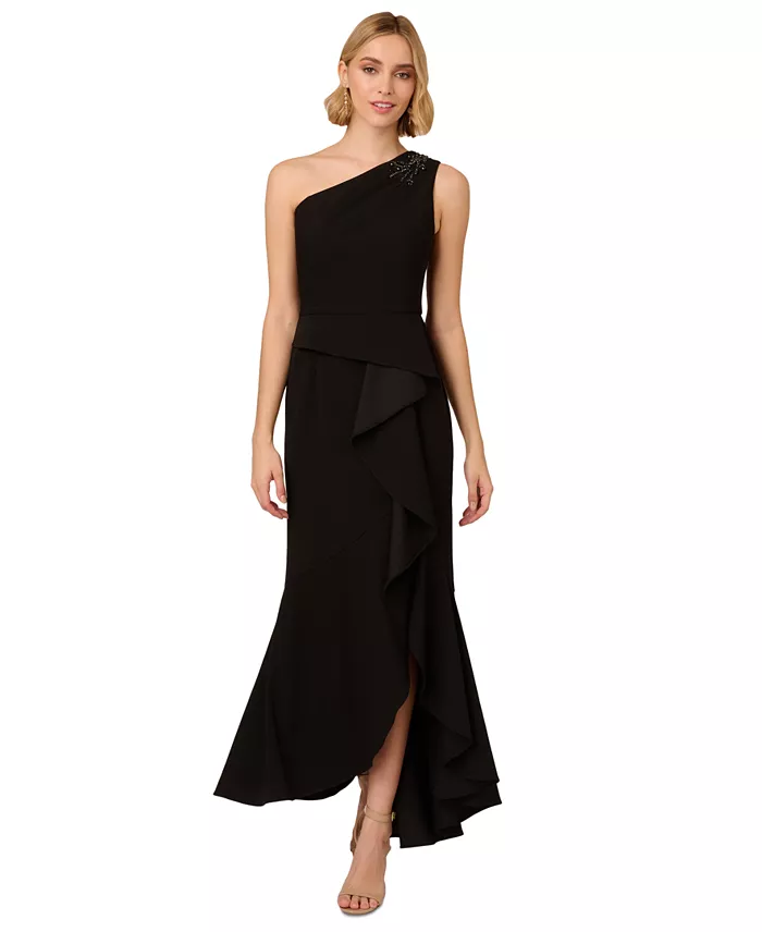 Women's Beaded One-Shoulder Crepe Gown - thumbnail 6