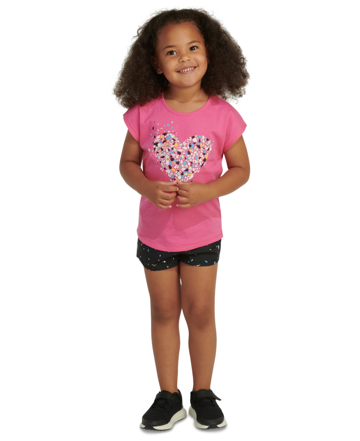 Shop Adidas Originals Toddler & Little Girls Heart T-shirt & Printed Shorts, 2 Piece Set In Pulse Magenta