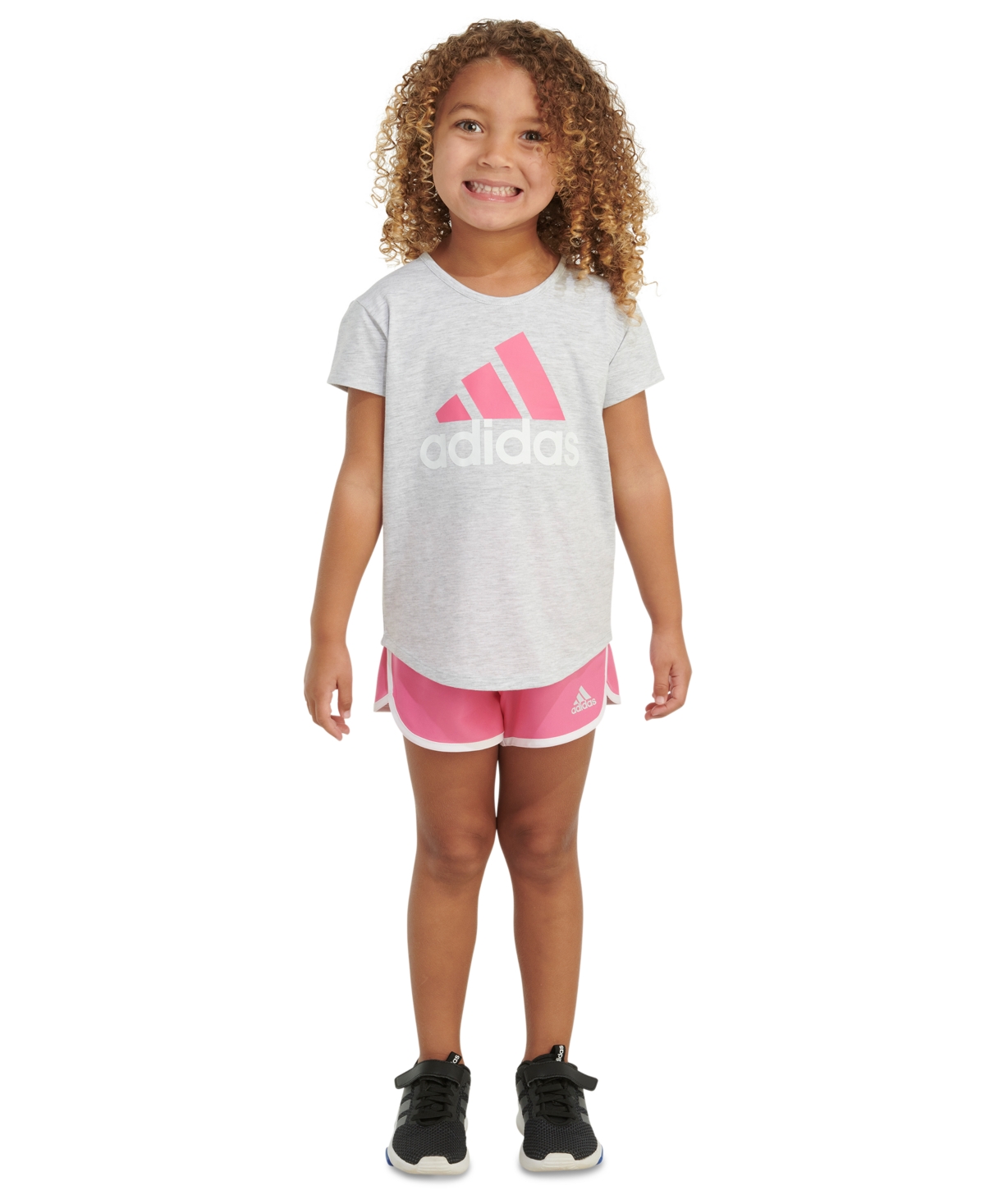Shop Adidas Originals Toddler & Little Girls Essential Heather T-shirt & Woven Shorts, 2 Piece Set In Light Grey Heather