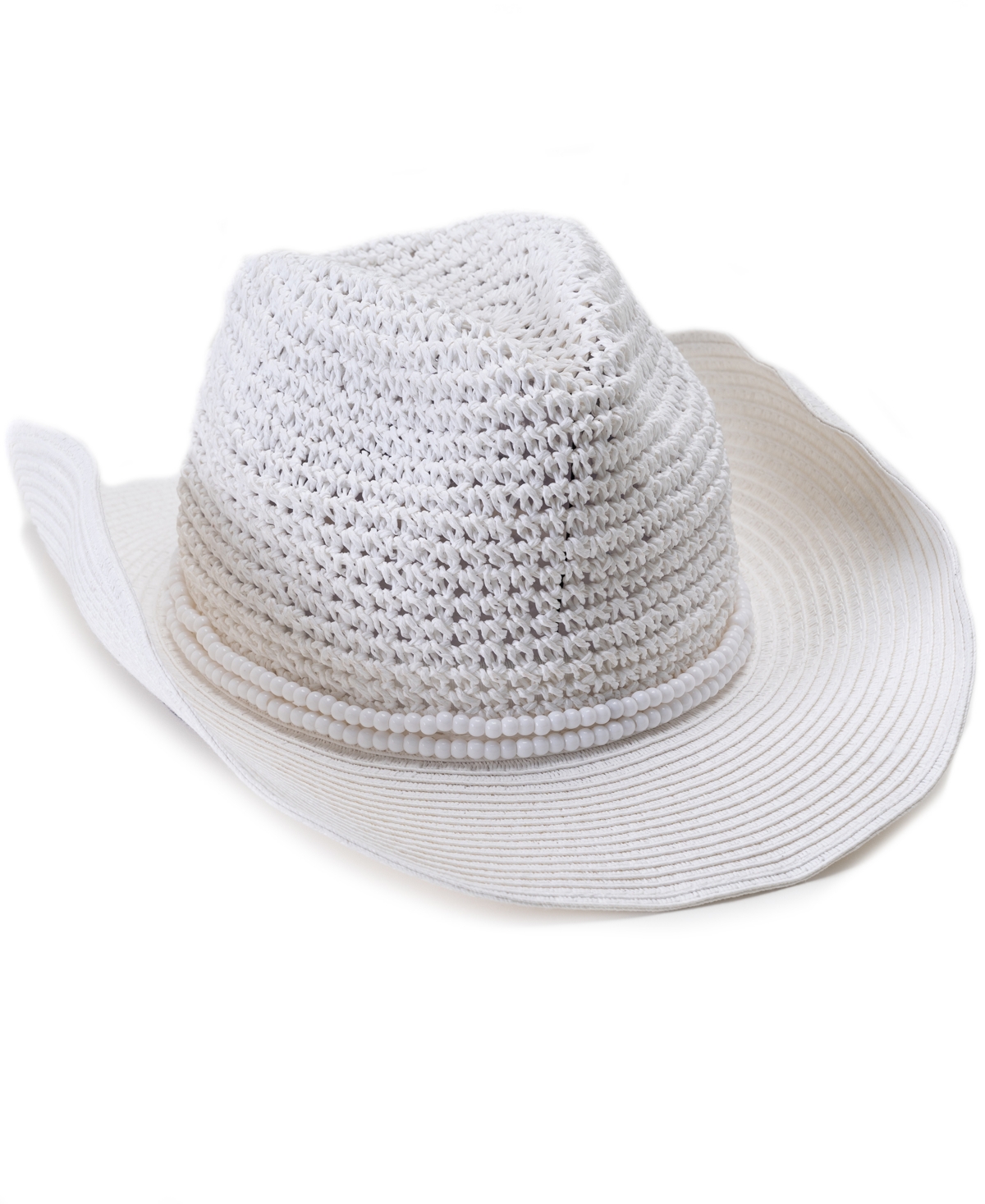 Shop Vince Camuto Beaded Trim Straw Cowboy Hat In White