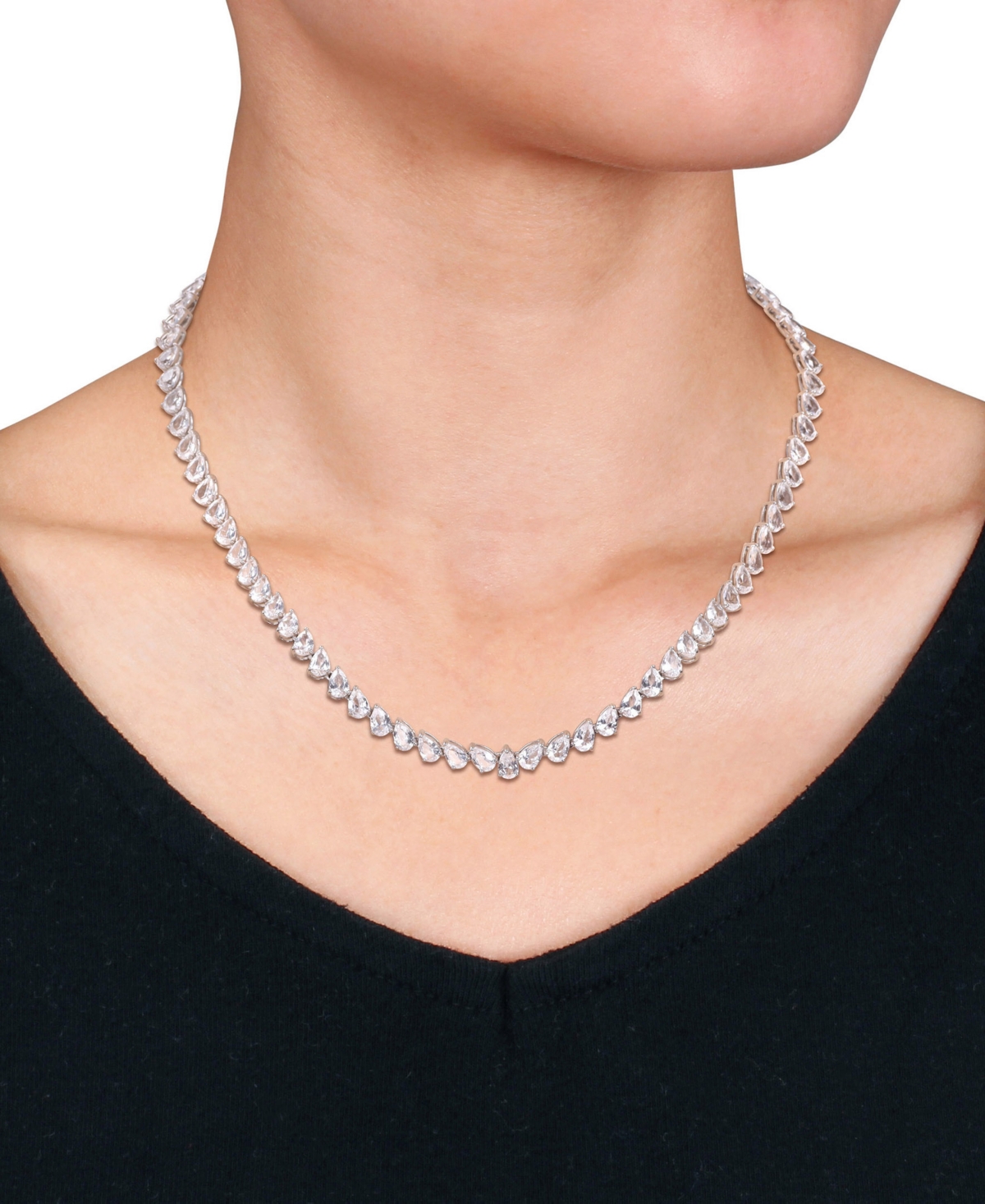 Shop Macy's Lab-grown White Sapphire Pear 18" Tennis Necklace (39-1/2 Ct. T.w.) In Sterling Silver