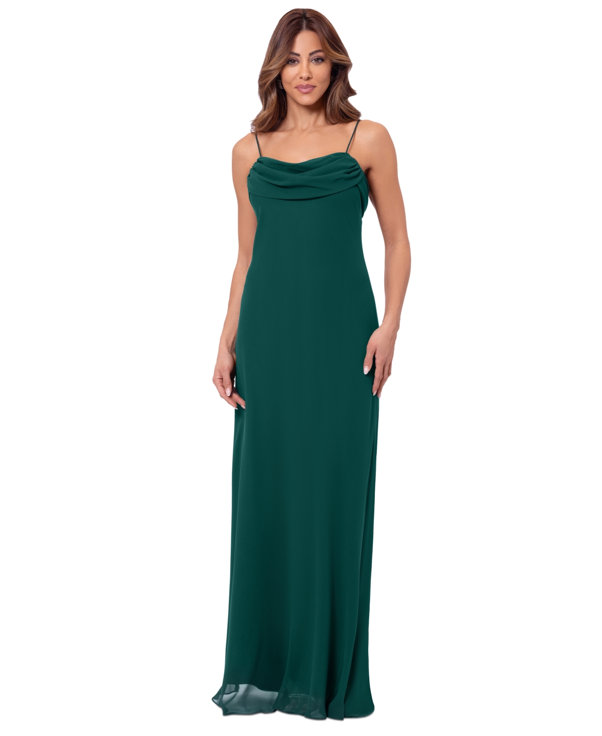 Women's Draped Chiffon Gown - Hunter