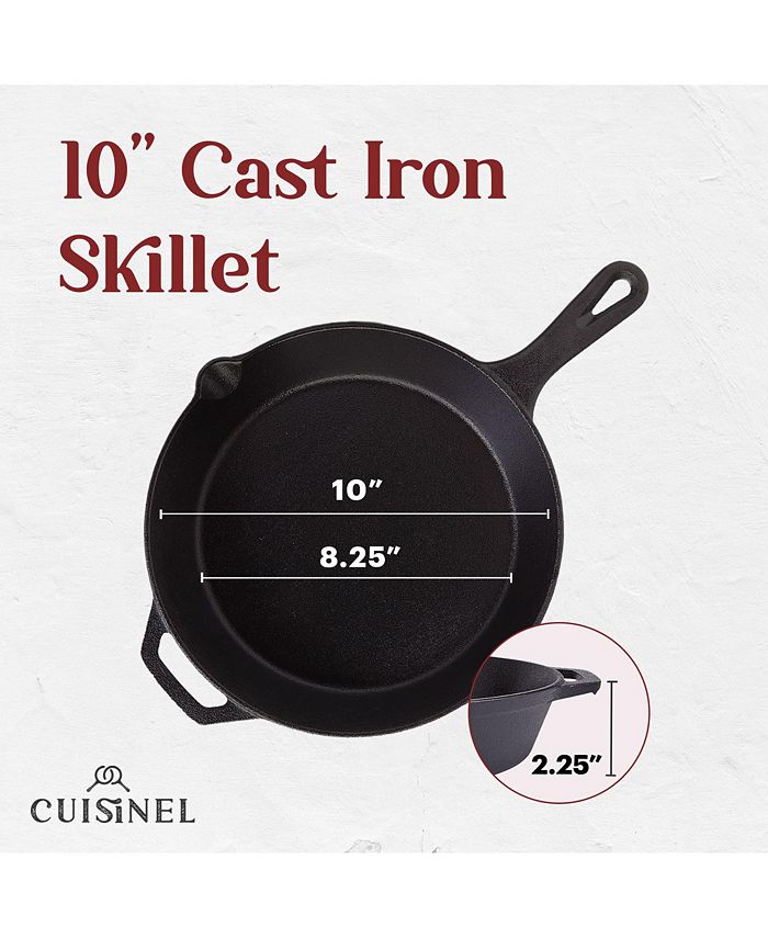 Cuisinel Cast Iron Skillet with Lid 10"Inch Frying Pan + Glass Cover
