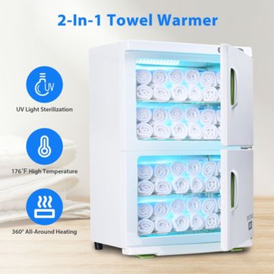 46L Hot UV Sterilizer Towel Warmer Cabinet Heated Nail Salon Spa Facial Dual 4 Rack