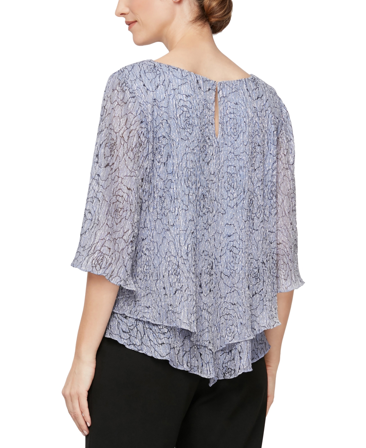 Alex Evenings Petite Metallic Floral-Print Tiered Top