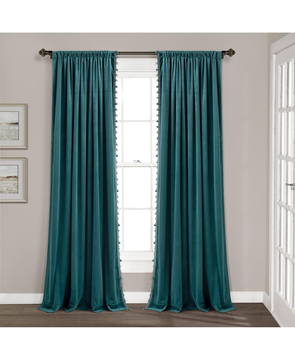 Lush Decor Luxury Vintage-Like Velvet with Silky Pompom Trim Window Curtain Panel, 52