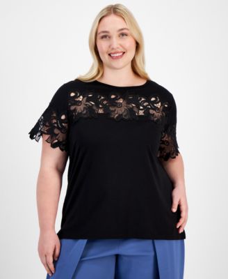 Anne Klein - Plus Size Harmony Lace-Trim Knit Top