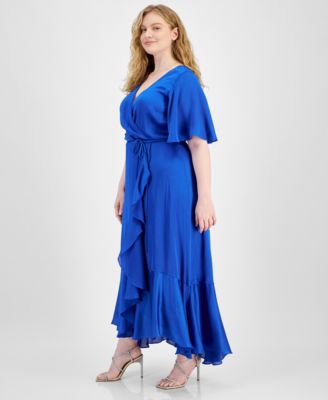 Plus Size Satin Ruffled A-Line Dress