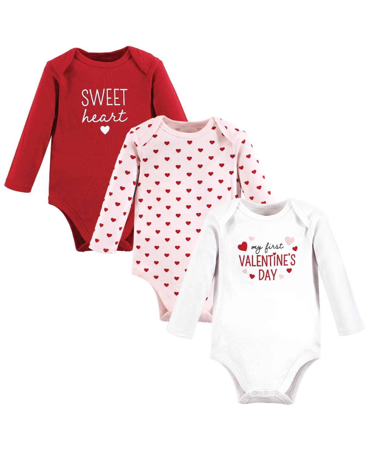 Hudson Baby Baby Girls Cotton Long-Sleeve Bodysuits, 3-Pack - Valentine sweetheart