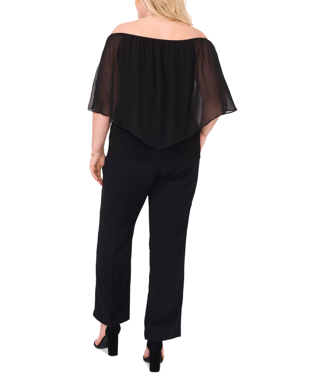Shop Msk Plus Size Off-the-shoulder Split-sleeve Top In Black