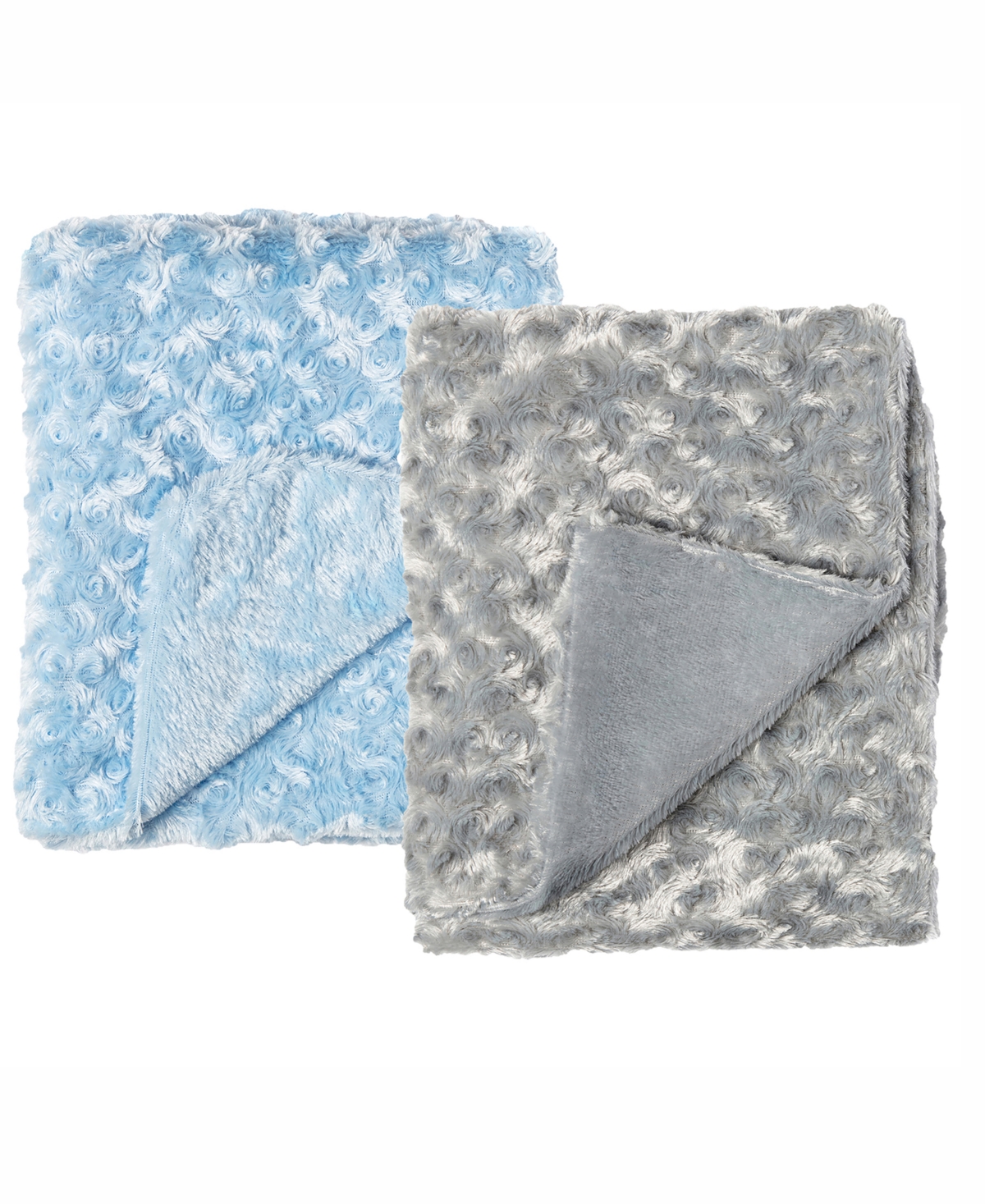 Tendertyme Baby Boys Curly Plush Baby Blankets, Pack Of 2 In Blue And Gray