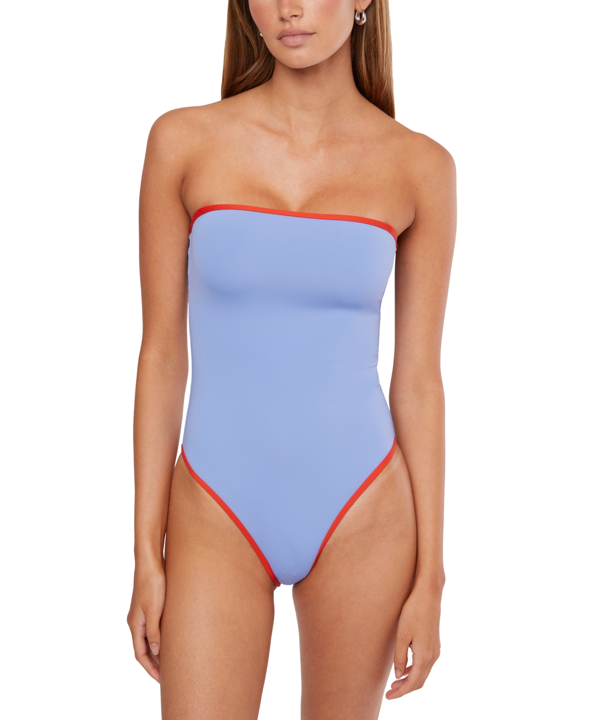 Shop Weworewhat Women's Strapless One Piece Swimsuit In Blue,fiery Red