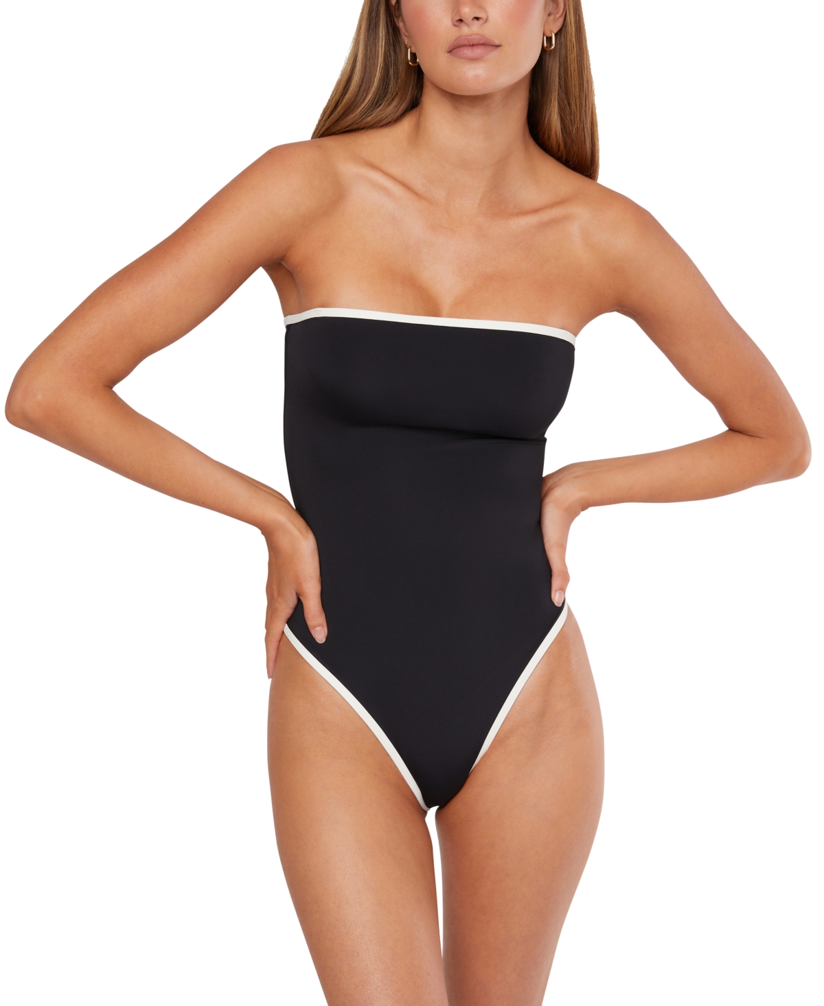 Weworewhat Women's Strapless One Piece Swimsuit In Black,off White