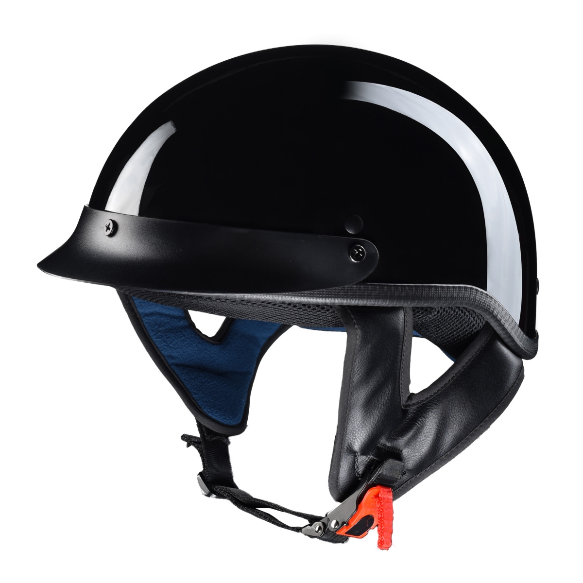Run-c Motorcycle Half Face Helmet Dot Approved Bike Cruiser Chopper High Gloss Black L - Black