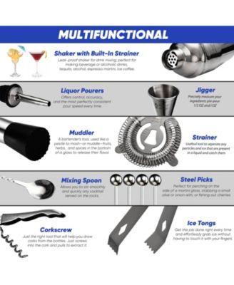 Premium 14 Piece Stainless Steel Bartender Kit with Bamboo Stand (Dark Metallic)