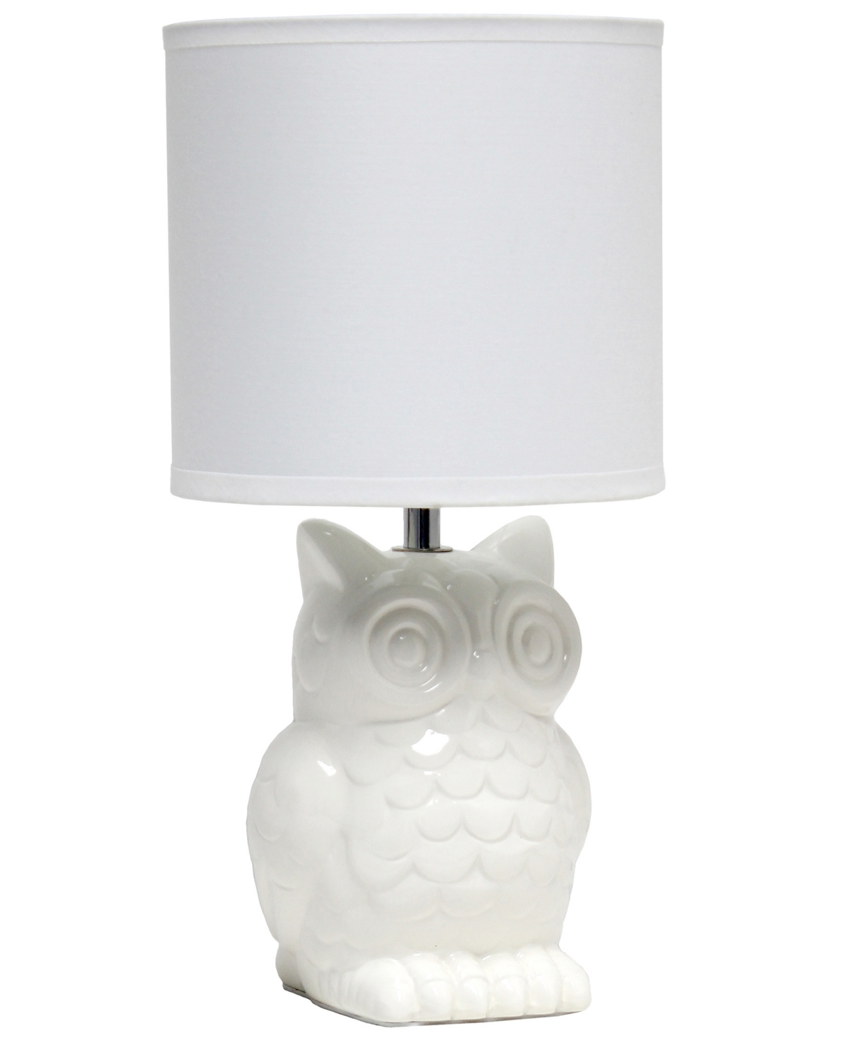 Simple Designs 12.8" Tall Contemporary Ceramic Owl Bedside Table Desk Lamp With Matching Fabric Shade In Off White