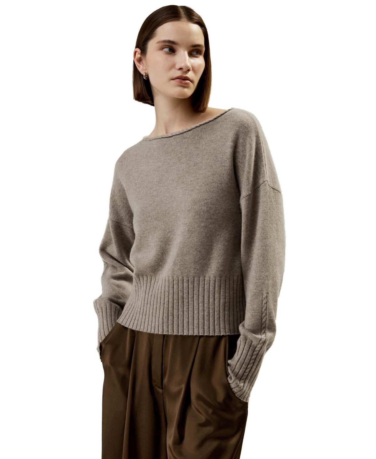 Braided Collar Wool and Cashmere Blend Sweater for Women - Camel