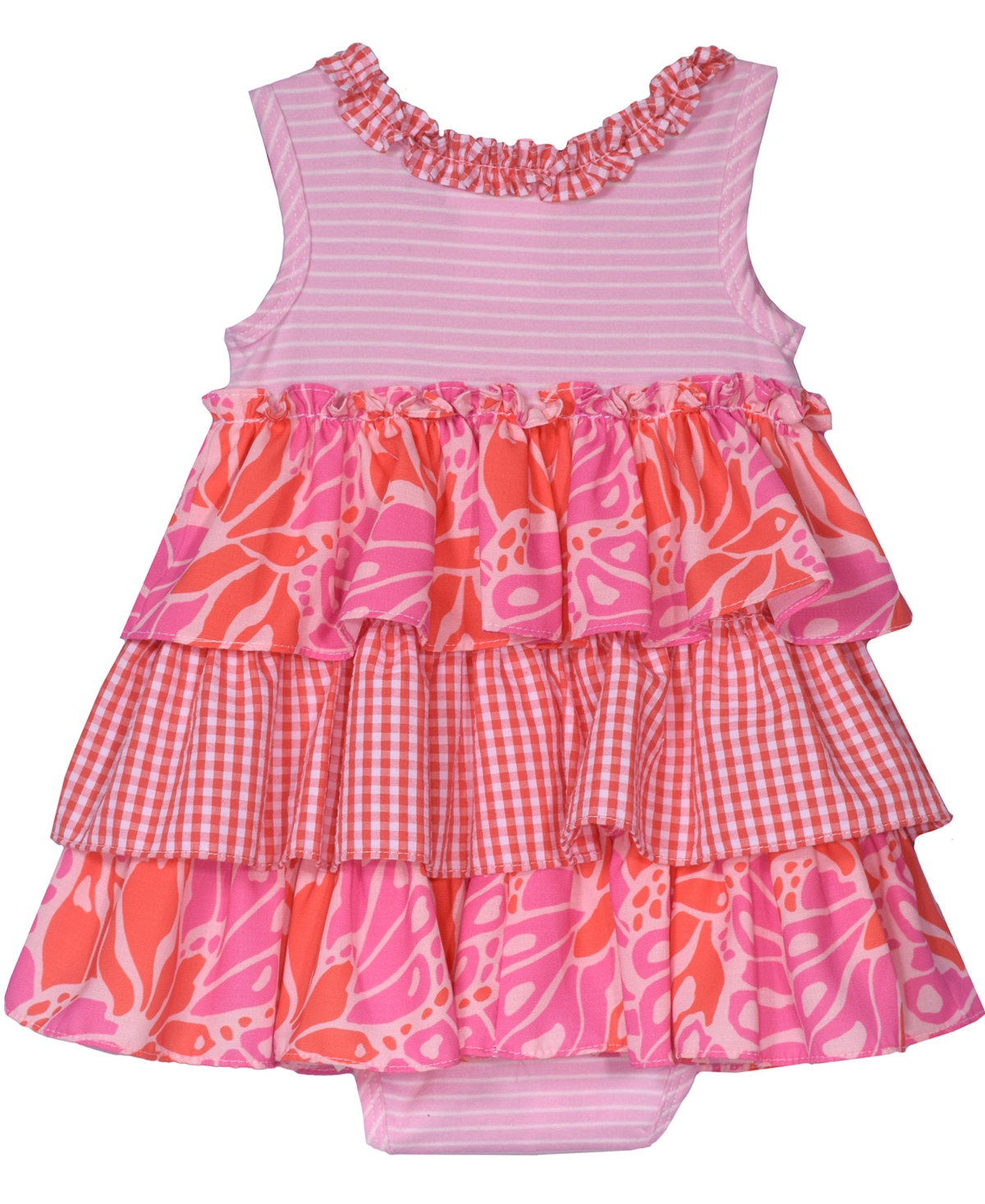Shop Bonnie Baby Baby Girls Sleeveless Knit And Chiffon Dressy Tiered Bubble In Pink