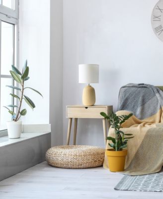 20.4" Tall Traditional Ceramic Purled Texture Bedside Table Desk Lamp with White Fabric Drum Shade