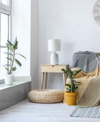 20.4" Tall Traditional Ceramic Purled Texture Bedside Table Desk Lamp with White Fabric Drum Shade