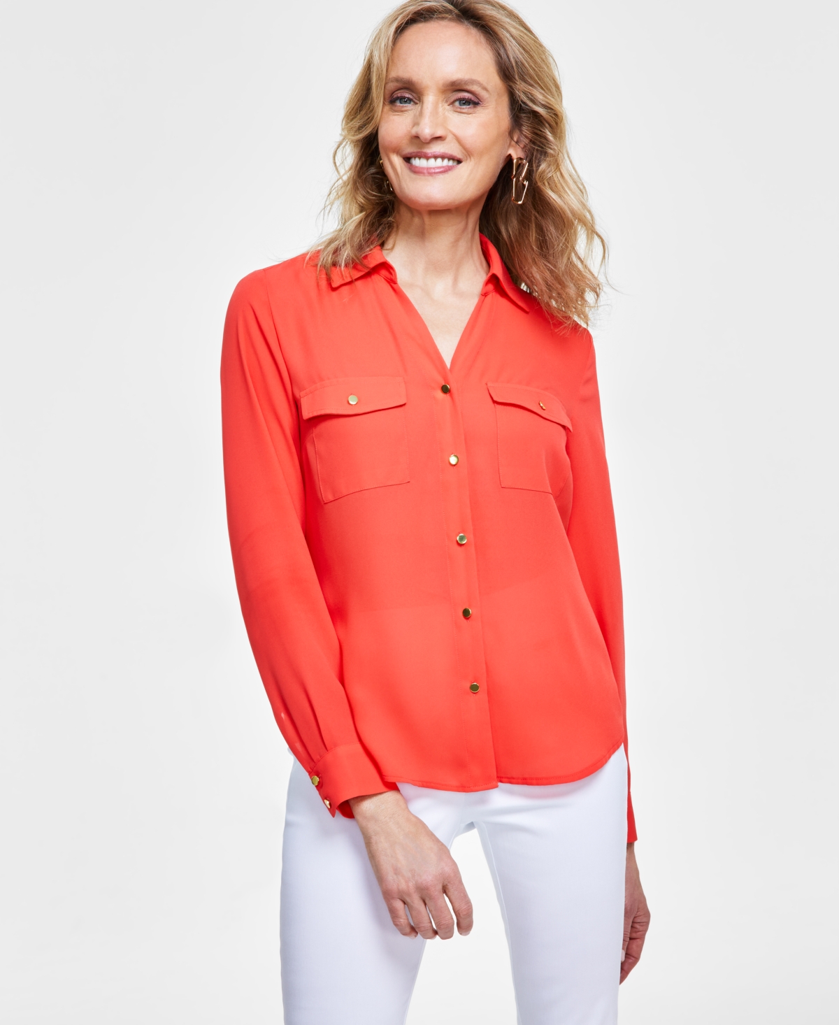 Women's Collared Button-Down Blouse, Created for Macy's - Tropical Punch