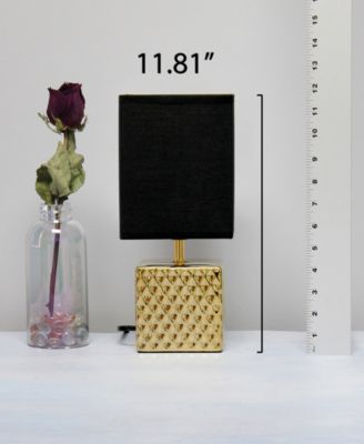 11.81" Tall Contemporary Petite Hammered Metallic Gold Square Bedside Table Desk Lamp with Rectangular Black Fabric Shade 