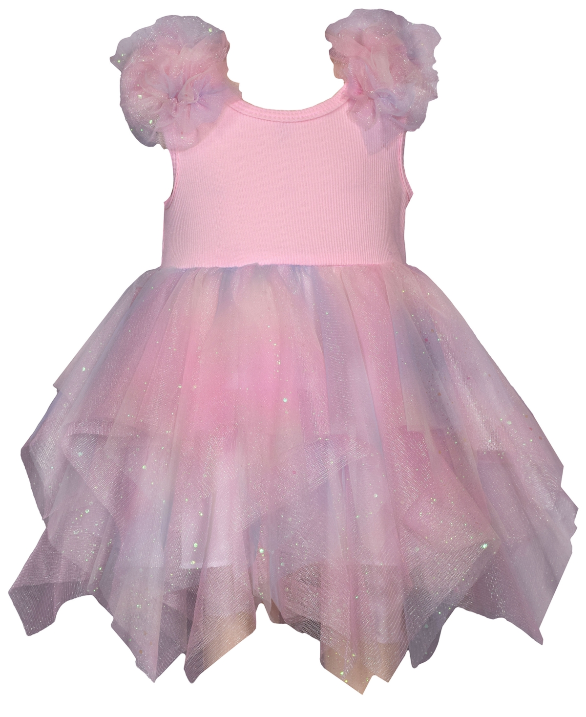 Shop Bonnie Baby Baby Girls Rib Knit To Rainbow Mesh Hanky Hem Dress In Multi