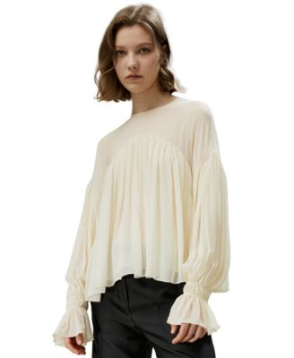 Women's Sheer-shoulder Ruffle Top