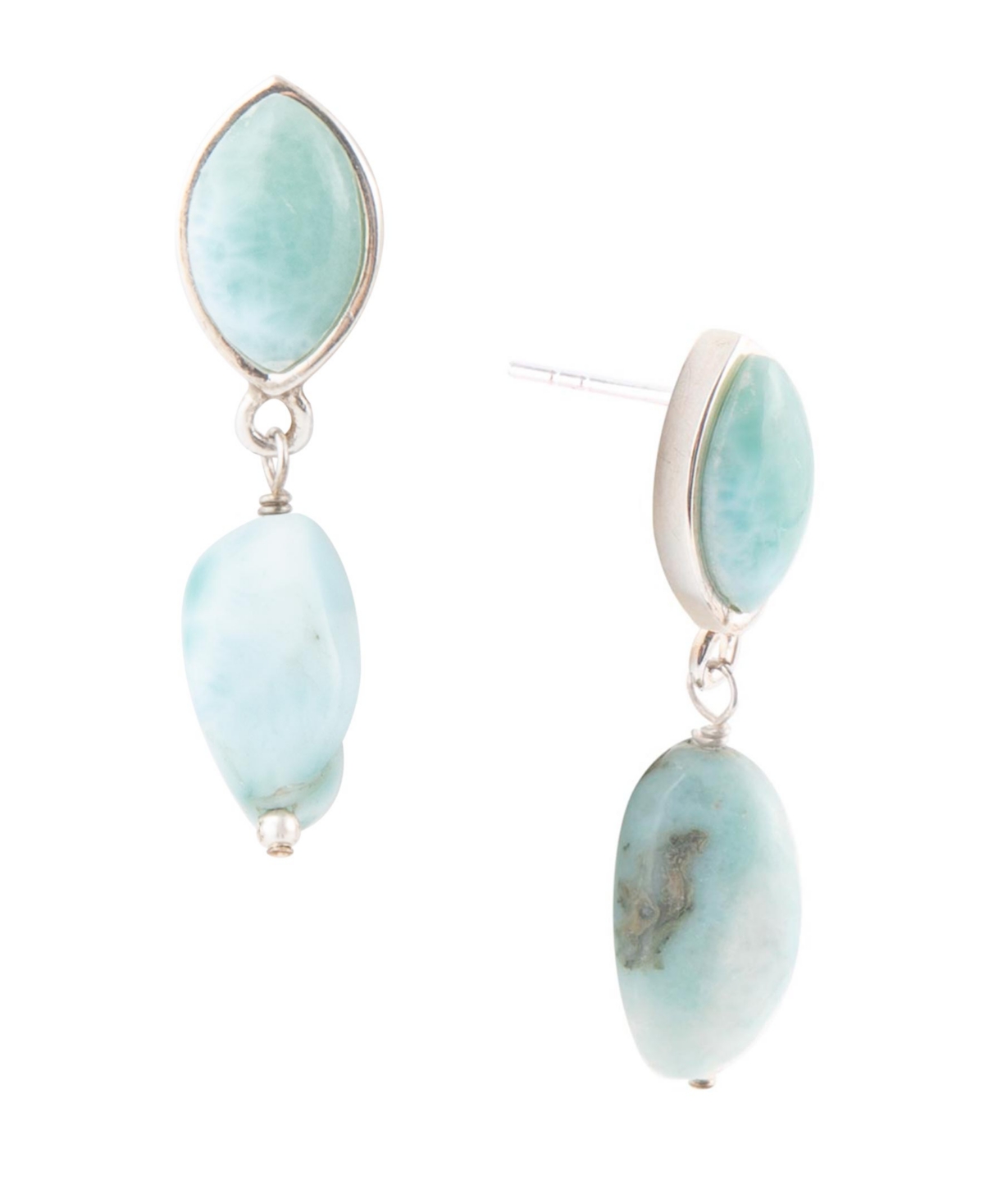 Barse Dolce Genuine Blue Larimar Sterling Silver Oval And Natural Earrings