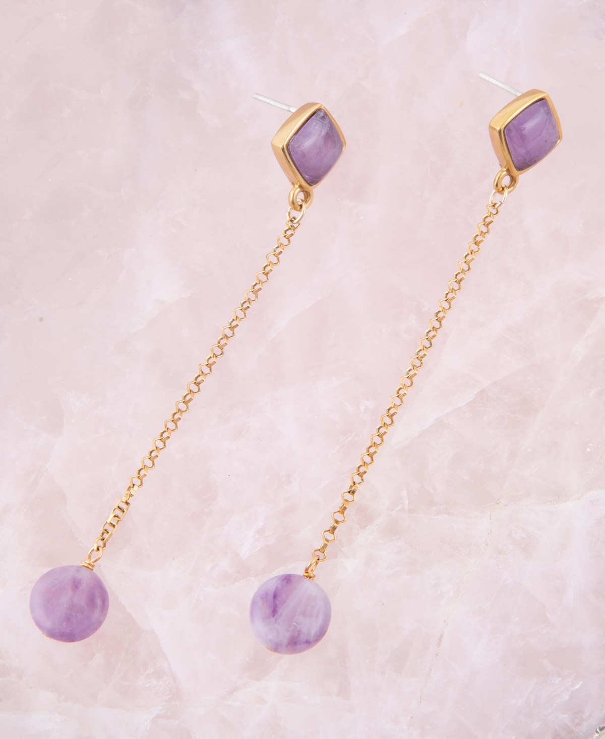 Shop Barse Chained Up Genuine Purple Amethyst Golden Bronze Kite Drop Earrings