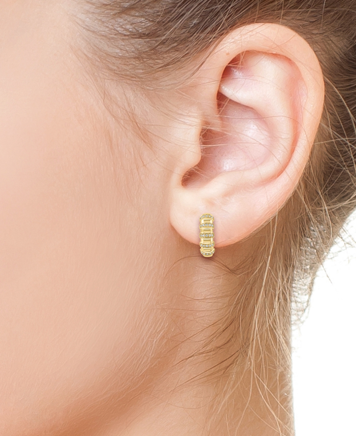 Shop Effy Collection Effy Diamond Multirow Small Huggie Hoop Earrings (1/5 Ct. T.w.) In 14k Gold, 0.625" In Yellow Gol