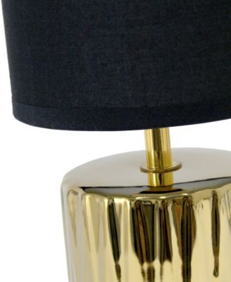 11.61" Tall Contemporary Ruffled Metallic Gold Capsule Bedside Table Desk Lamp with Black Drum Fabric Shade