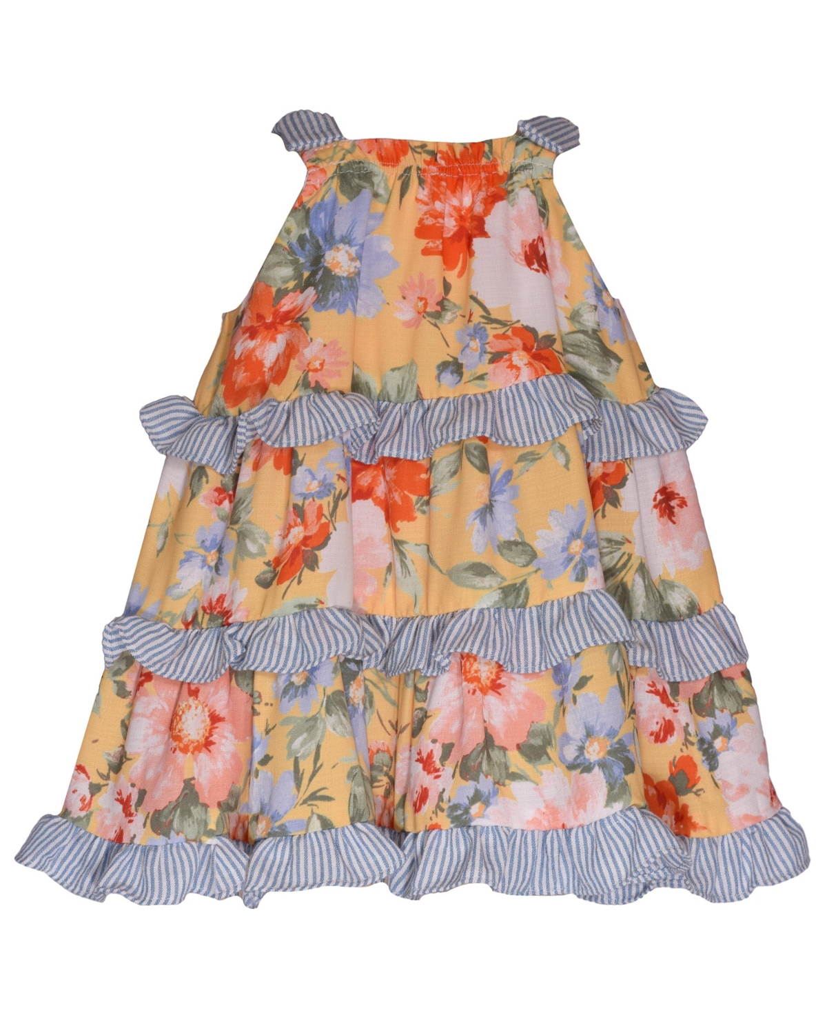 Shop Bonnie Baby Baby Girls Mixed Print Bow Shoulder Dress With Ruffled Tiers In Yellow