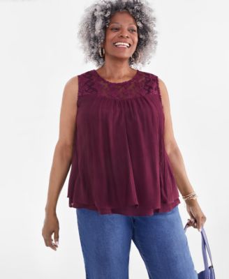 Style & Co - Plus Size Sleeveless Embroidered Mesh Tank Top