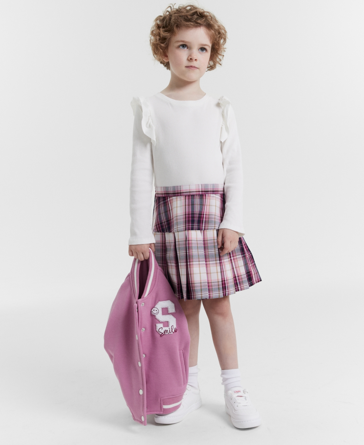 Rare Editions Little Girls Bomber Jacket & Plaid Dress Set